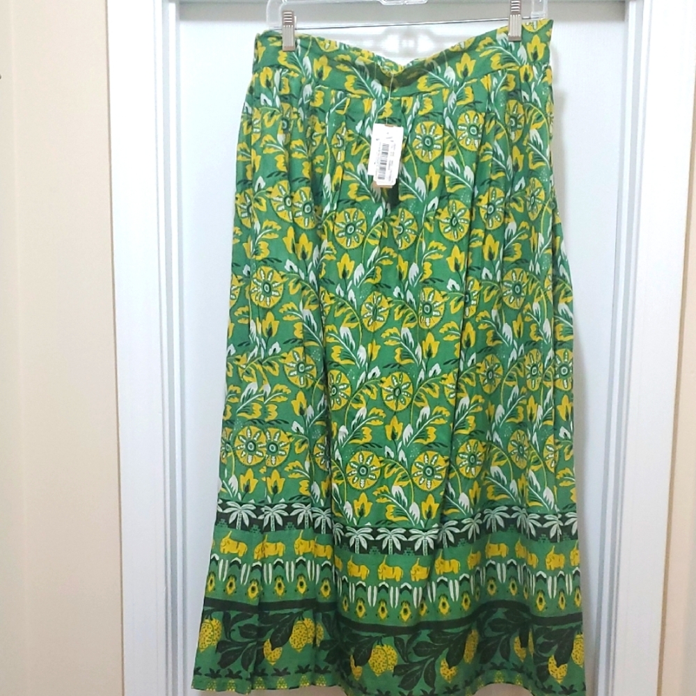 NWT 2 Piece Roller Rabbit Boho Green and Yellow Skirt And Top Set Size XL